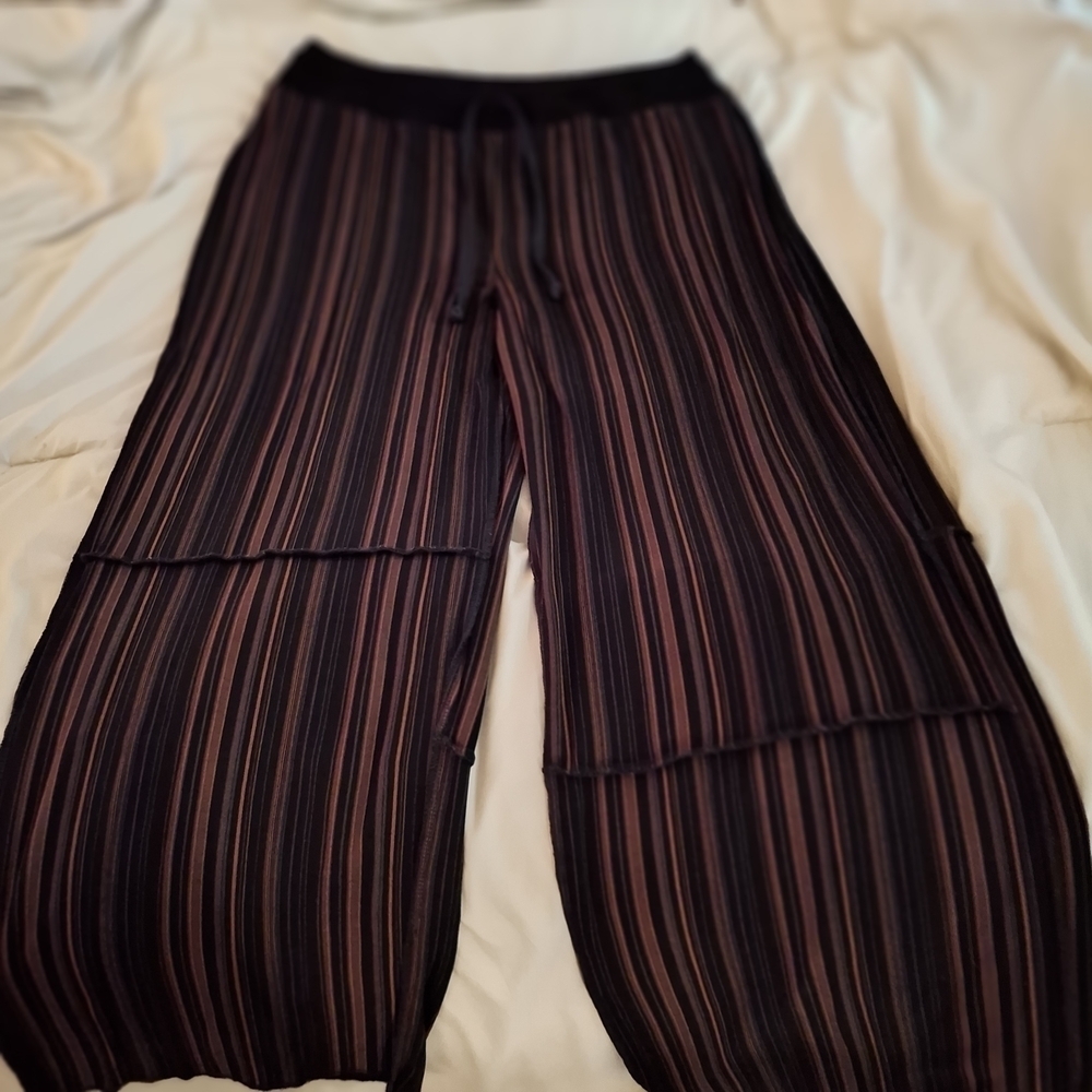 Chico's Women's Black And Brown Striped Wide-Leg Palazzo Pants